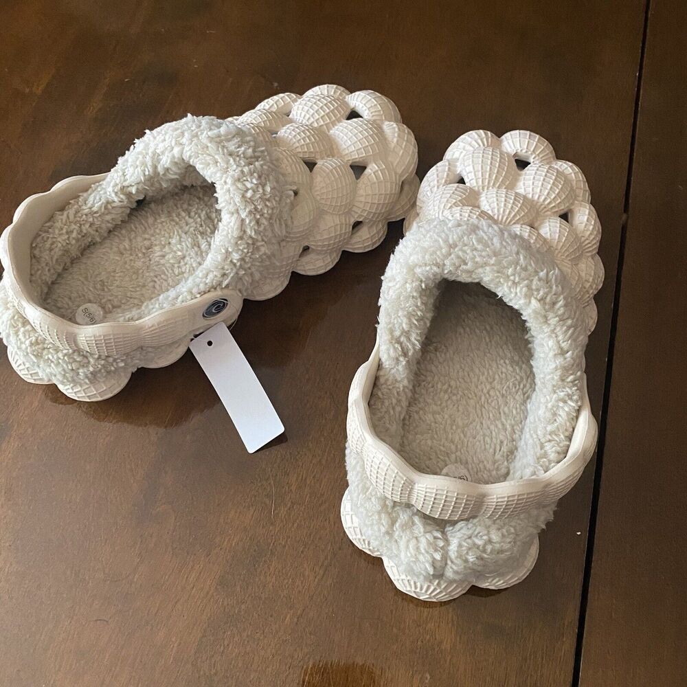 Bubble Slide  Chunky Slipper Warm Funny Lychee Size 5/6 Beige Slip On Winter